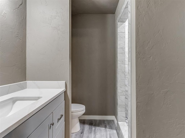 bathroom featuring hardwood / wood-style floors, vanity, and toilet