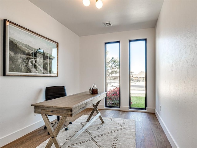 office area featuring hardwood / wood-style flooring