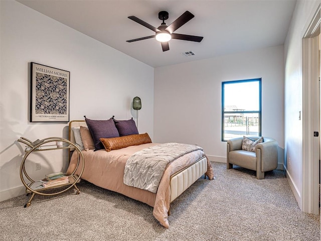 bedroom with carpet flooring and ceiling fan