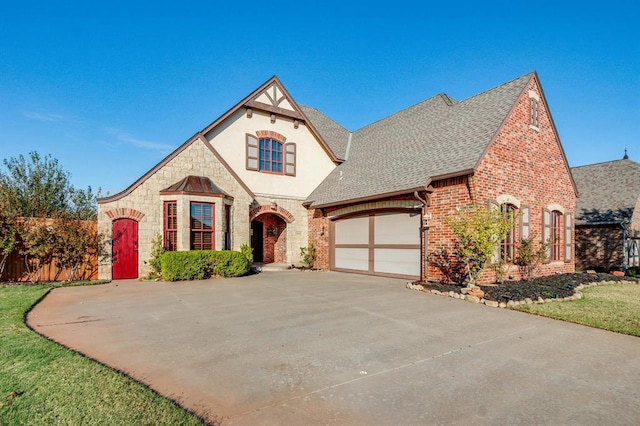 tudor house with a garage