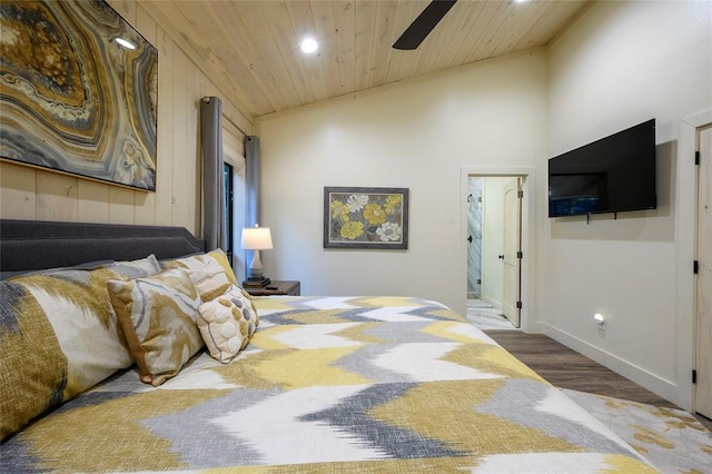 119 Secluded Cir, Broken Bow, OK 74728 - bedroom featuring wood finished floors, recessed lighting, wooden ceiling, and vaulted ceiling