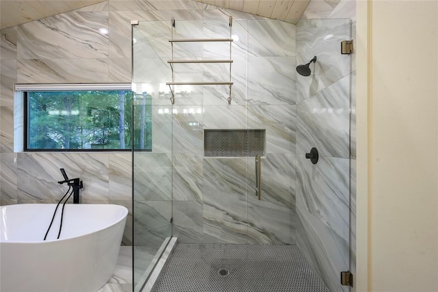 119 Secluded Cir, Broken Bow, OK 74728 - bathroom with a shower stall and a freestanding tub