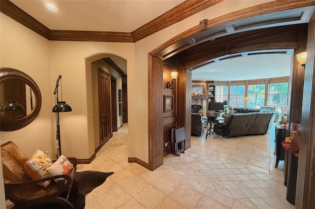 hallway with crown molding