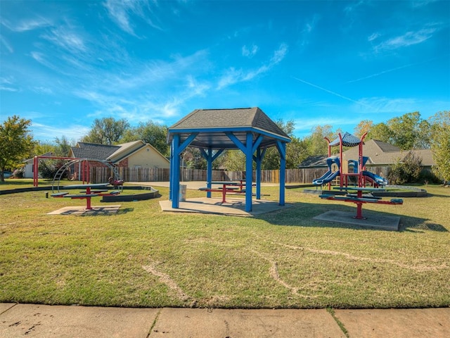 view of jungle gym featuring a gazebo and a yard