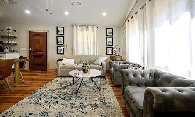 living room with hardwood / wood-style flooring