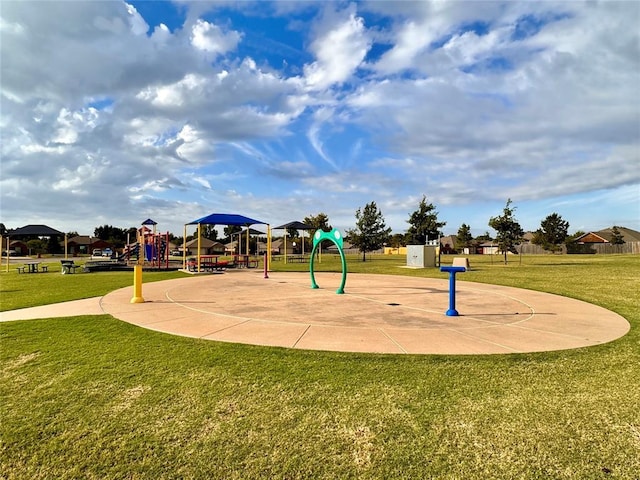 view of jungle gym featuring a yard