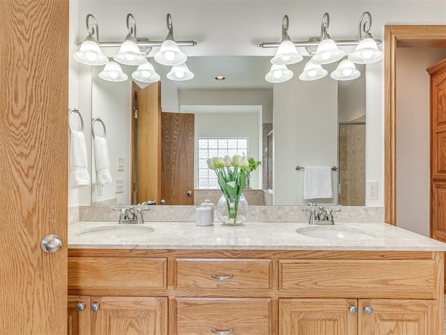 bathroom featuring vanity and walk in shower