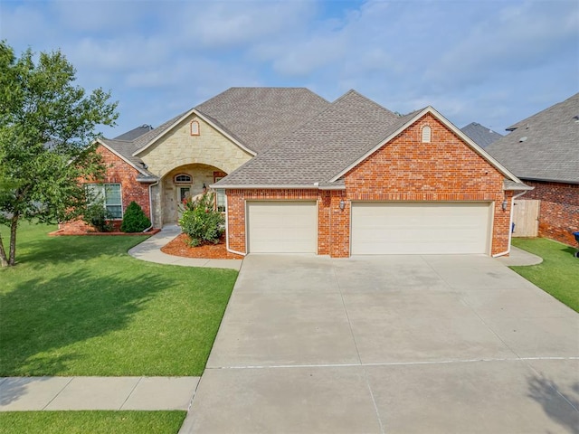 view of front facade featuring a garage and a front yard