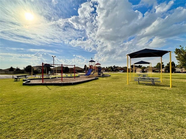 view of playground featuring a yard