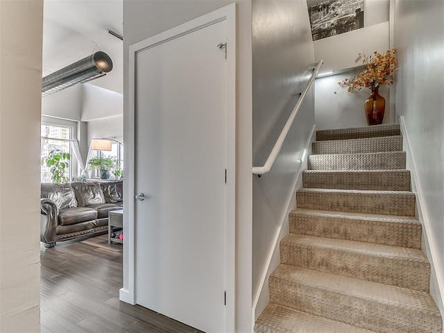 staircase with wood-type flooring