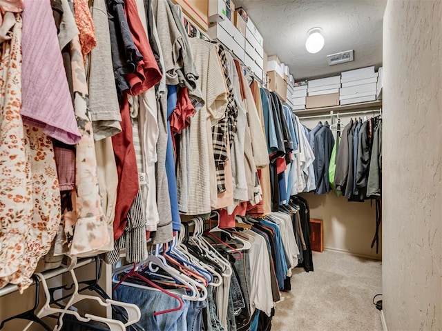 spacious closet with light carpet