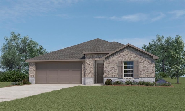 view of front of property featuring a garage and a front lawn