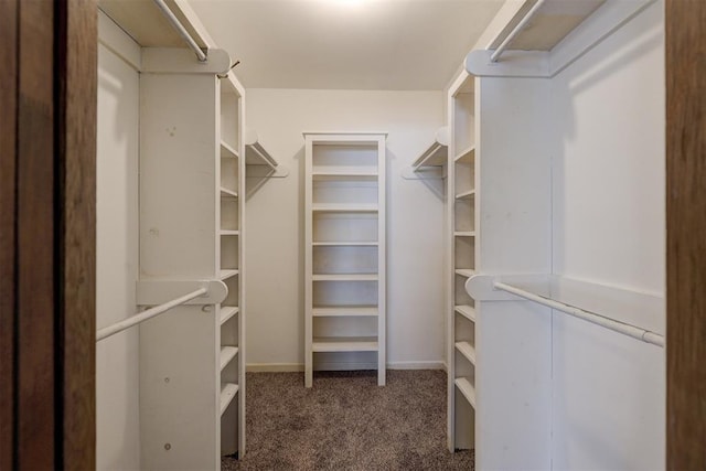 spacious closet featuring dark carpet