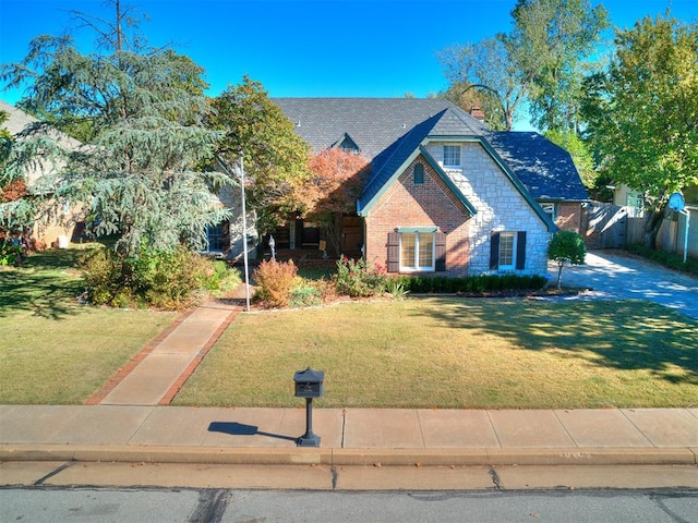 view of front of property featuring a front lawn