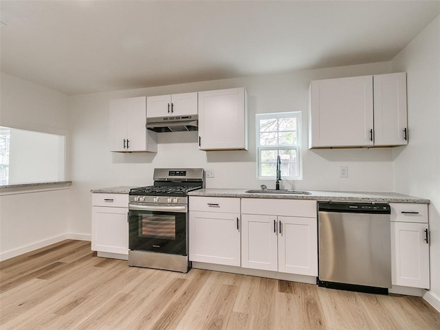 kitchen featuring white cabinetry, sink, and appliances with stainless steel finishes