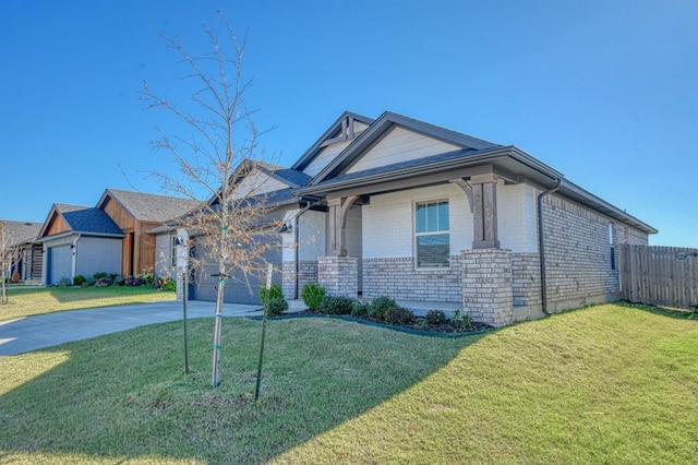 view of front of property with a front lawn and a garage