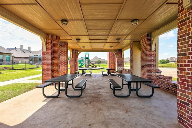 view of patio / terrace featuring a playground