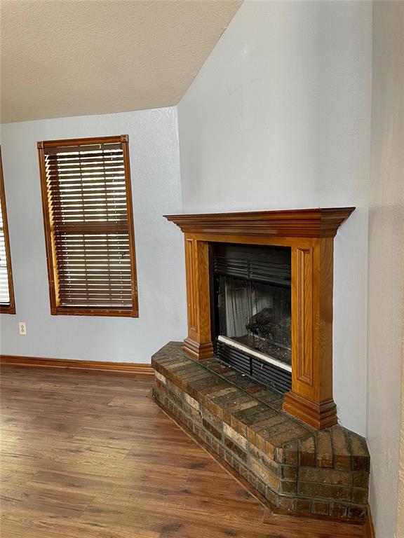 room details with a textured ceiling and hardwood / wood-style flooring