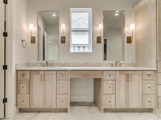 16413 Burgundy E Dr, Edmond, OK 73013 - full bathroom featuring double vanity and marble look tiles