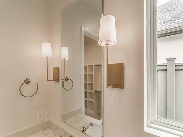 16413 Burgundy E Dr, Edmond, OK 73013 - bathroom featuring marble finish flooring and baseboards