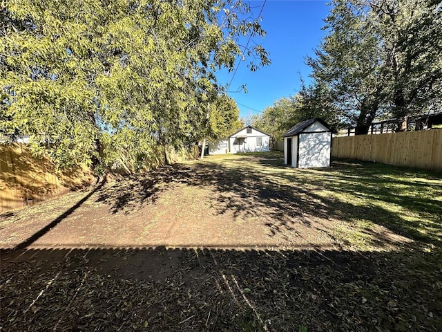 view of yard featuring a shed