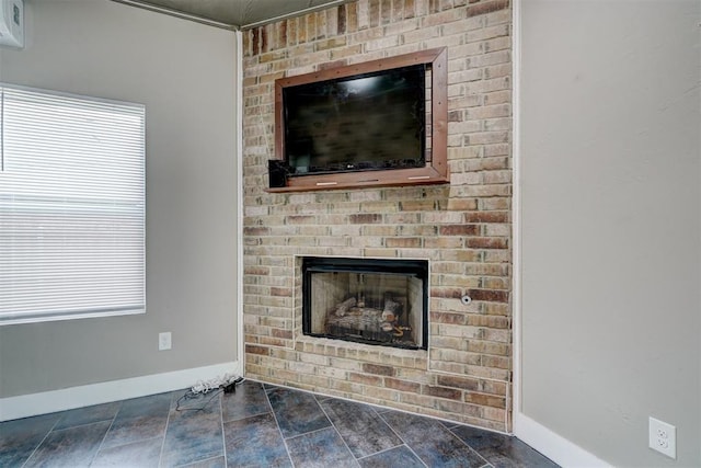 interior details featuring a fireplace