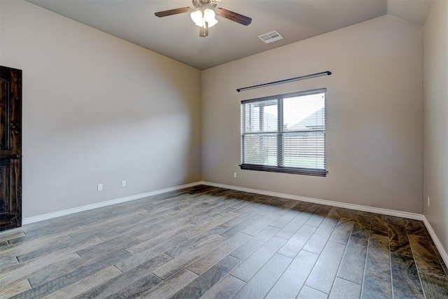 unfurnished room featuring ceiling fan and light wood-type flooring