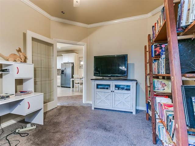 interior space with french doors and ornamental molding