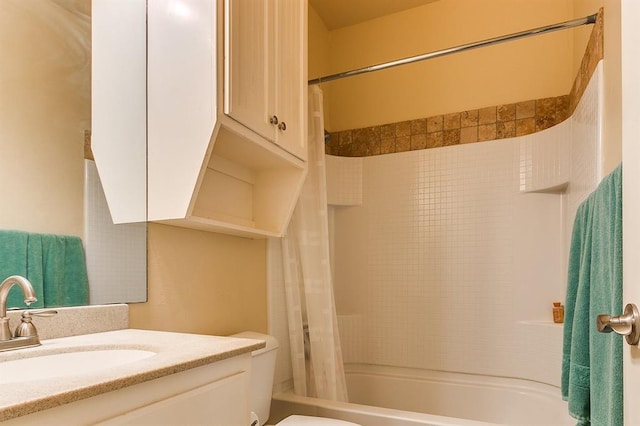 full bathroom featuring vanity, toilet, and shower / bath combo with shower curtain