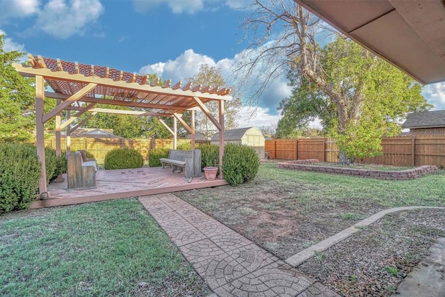 view of yard featuring a pergola and a deck