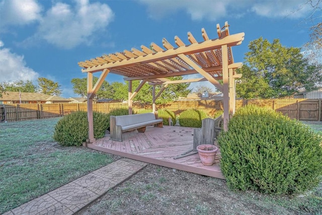 view of yard with a pergola and a deck