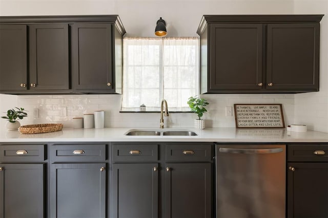 kitchen with backsplash, dishwasher, and sink