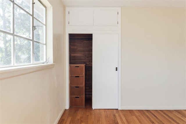 interior space featuring a closet and light hardwood / wood-style flooring