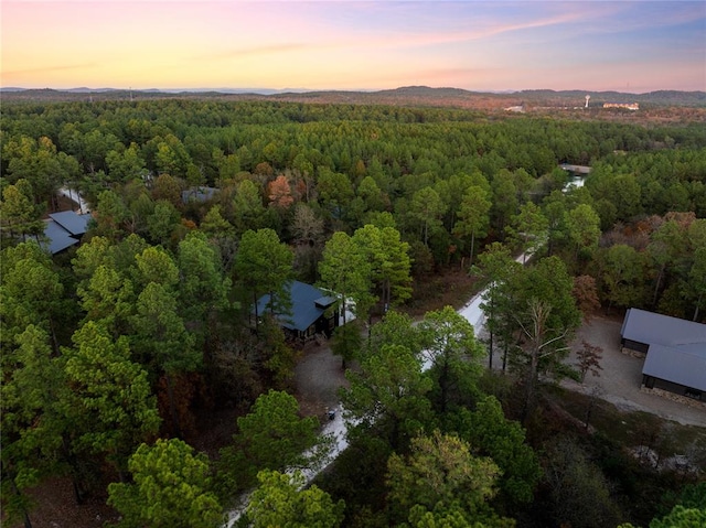 view of aerial view at dusk