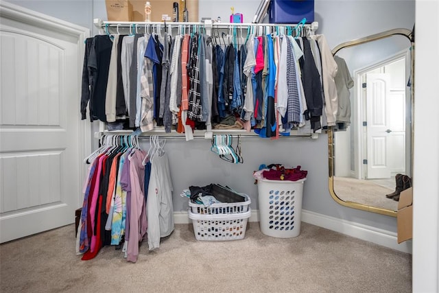 spacious closet featuring carpet flooring