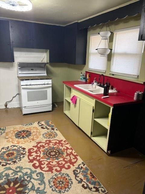 kitchen featuring white range and sink