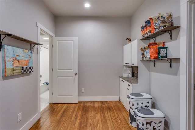 laundry room with light hardwood / wood-style flooring