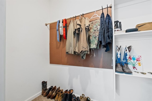 mudroom with carpet flooring