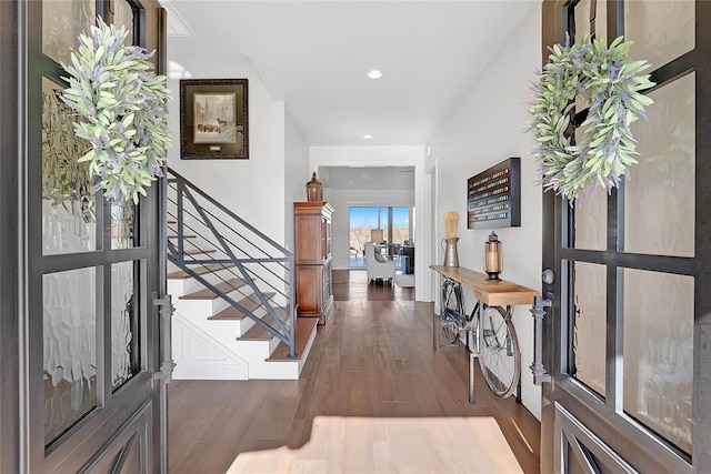 foyer entrance featuring dark wood-type flooring