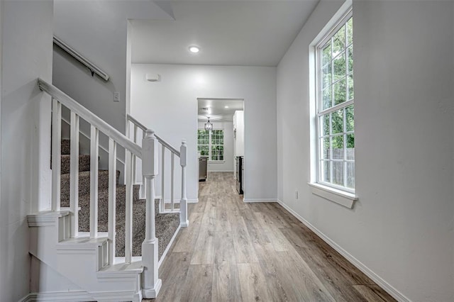 entrance foyer with light wood-type flooring and a wealth of natural light