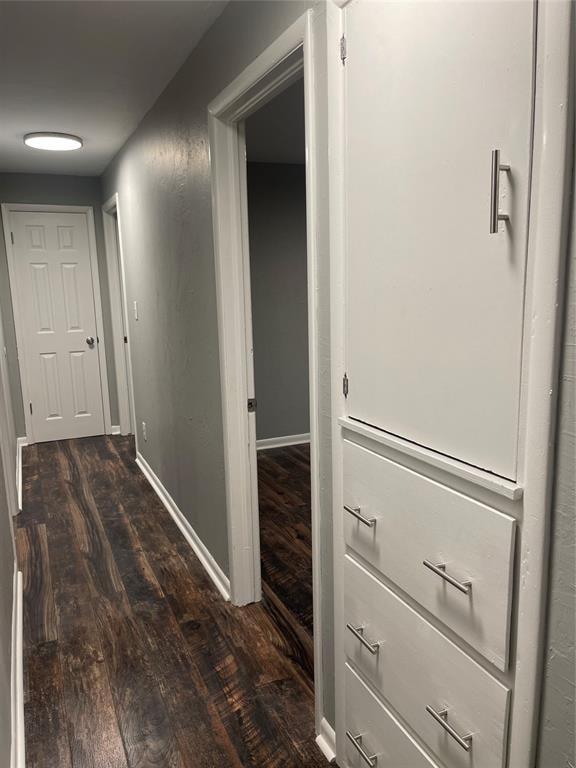 hall featuring dark wood-type flooring