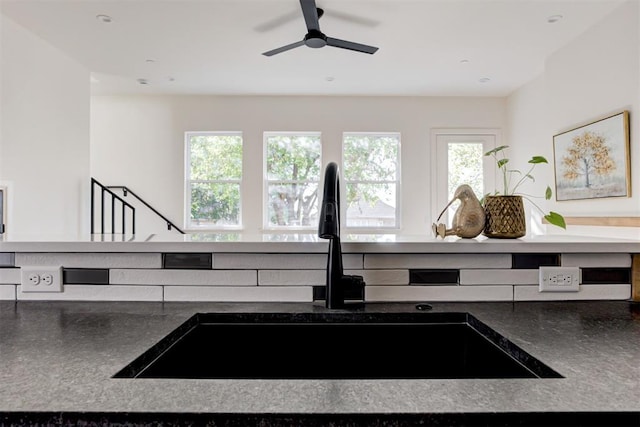 room details with ceiling fan and sink