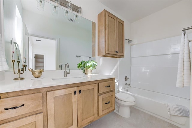 full bathroom featuring vanity, toilet, and shower / washtub combination