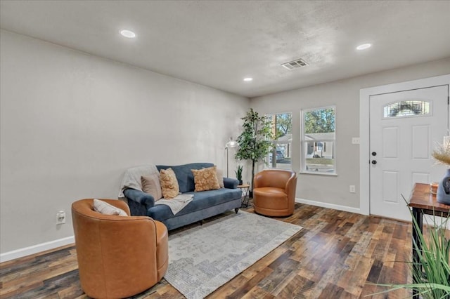 living room featuring dark hardwood / wood-style flooring