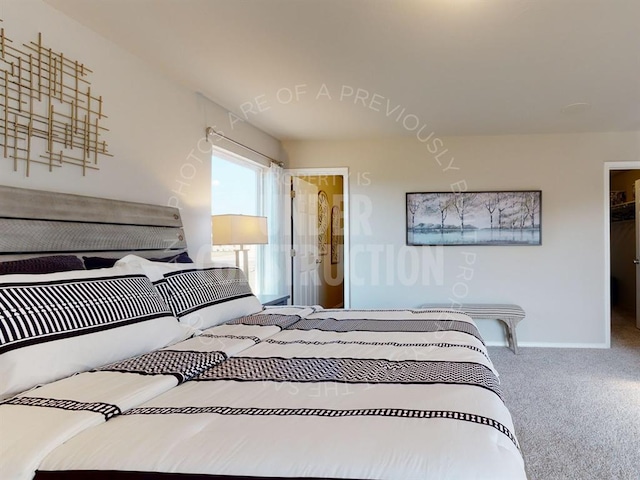 bedroom featuring a spacious closet and carpet floors