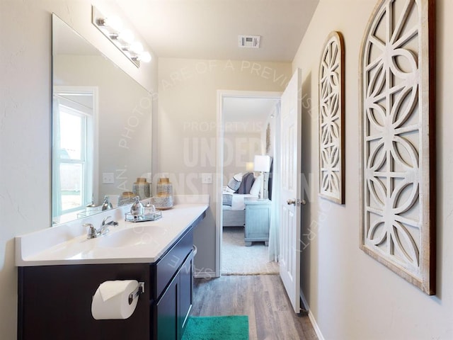 bathroom with vanity and wood-type flooring