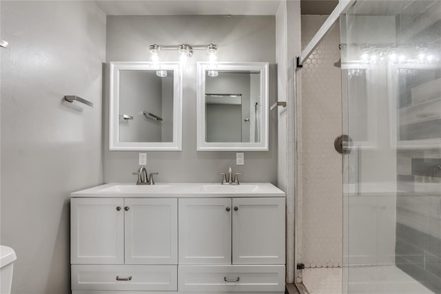 bathroom with vanity and walk in shower