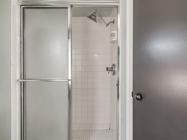 bathroom featuring a shower with door