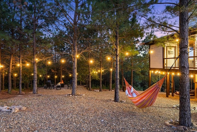 view of yard at dusk