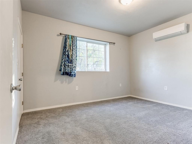 carpeted empty room featuring a wall mounted air conditioner